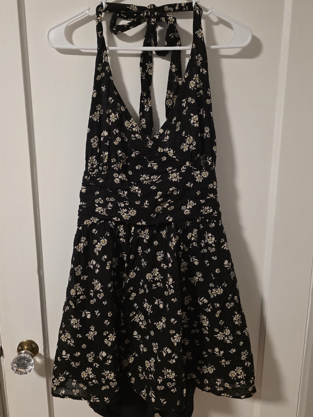 AE Halter Ruched-Waist Floral Mini Dress